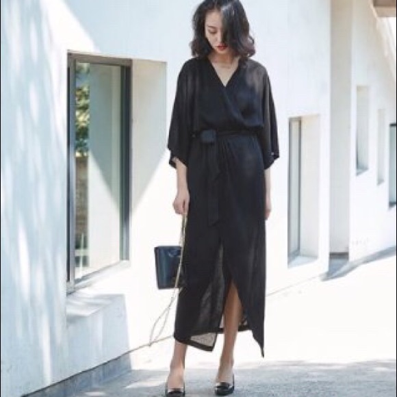 black kimono midi dress